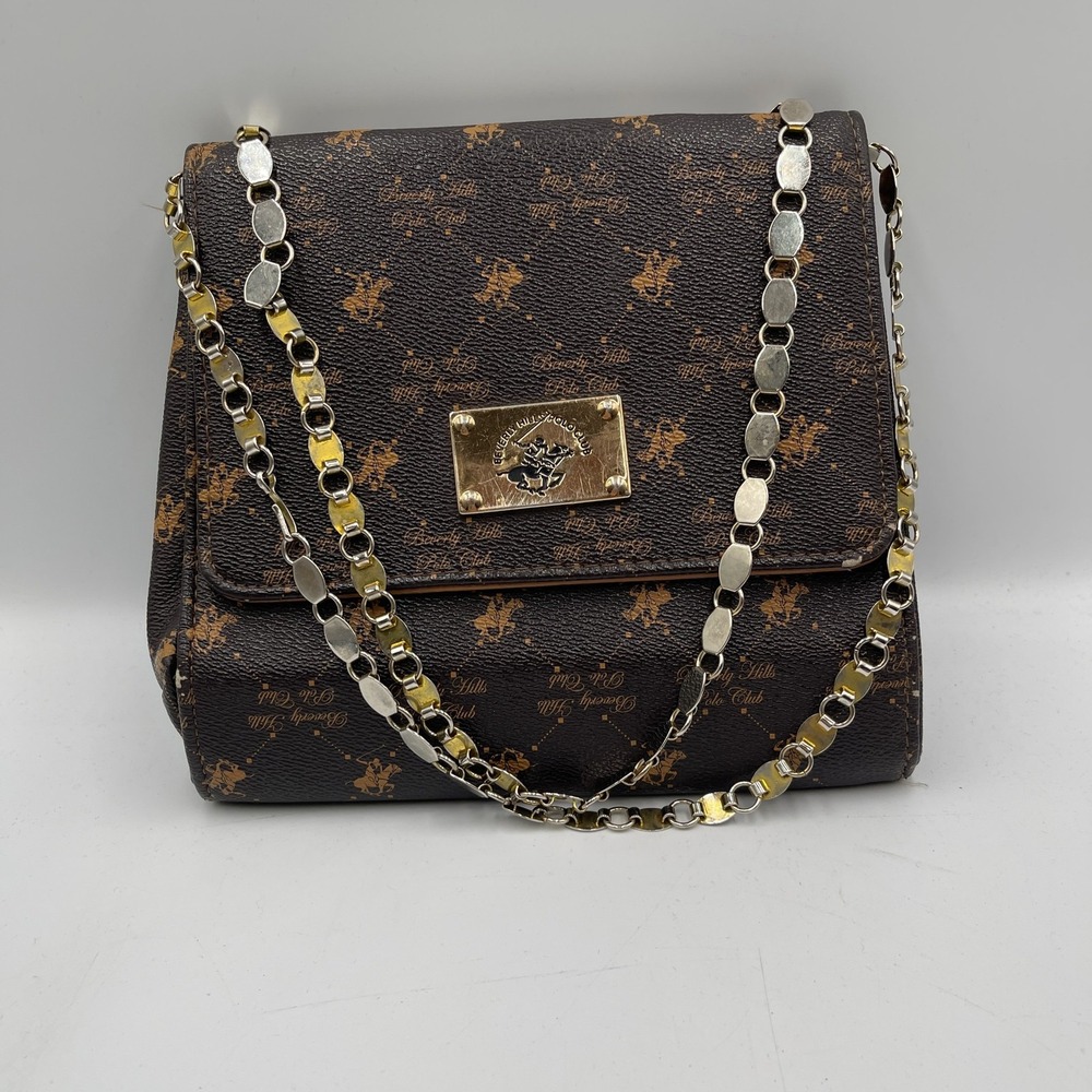 Beverly Hills Polo Club Women's Handbag Brown Leather Inner Pocket Shoulder Bag